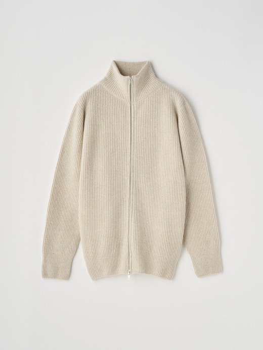 ［Eco Cashmere］カシミヤ混 フルジップスタンドネック長袖ドライバーズニットジャケット | MALLAM | EASY FIT 7G 詳細画像 PAMPAS 1