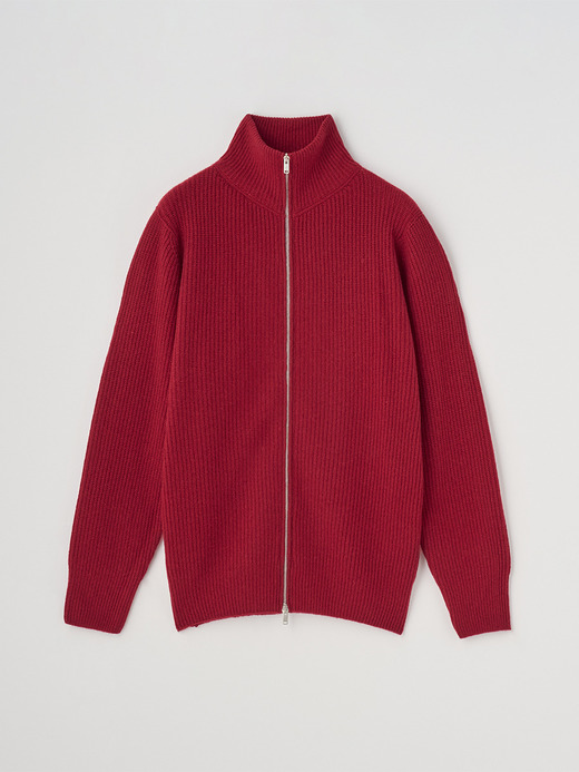 ［Eco Cashmere］カシミヤ混 フルジップスタンドネック長袖ドライバーズニットジャケット | MALLAM | EASY FIT 7G 詳細画像 VERMILLION 2