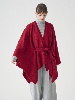 ［Eco Cashmere］カシミヤ混 ベルト付ニットポンチョ | MERIEL | 7G