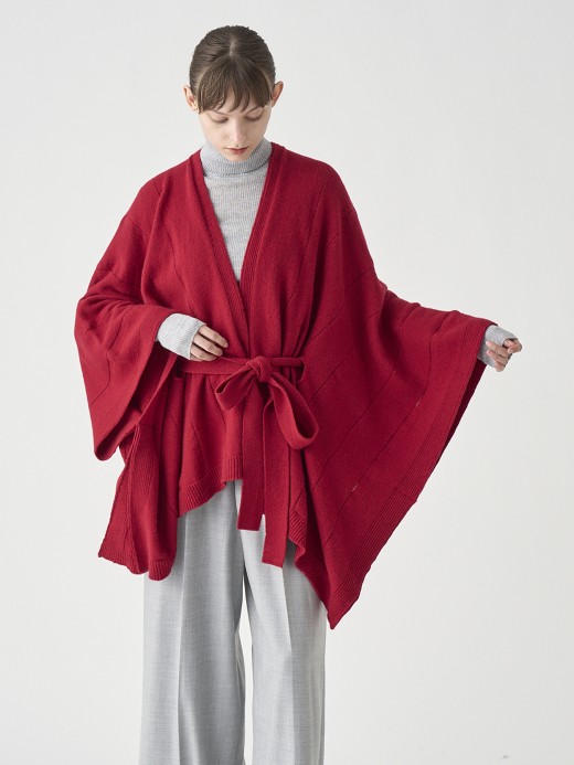［Eco Cashmere］カシミヤ混 ベルト付ニットポンチョ | MERIEL | 7G 詳細画像 VERMILLION 2