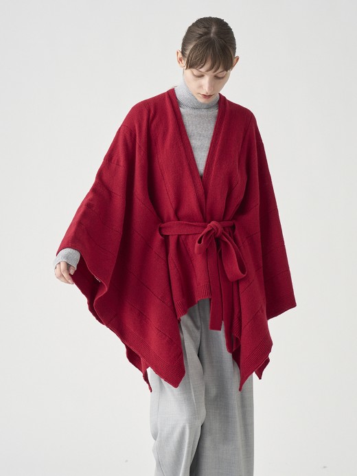 ［Eco Cashmere］カシミヤ混 ベルト付ニットポンチョ | MERIEL | 7G 詳細画像 VERMILLION 3