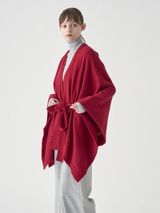 ［Eco Cashmere］カシミヤ混 ベルト付ニットポンチョ | MERIEL | 7G 詳細画像 VERMILLION 4