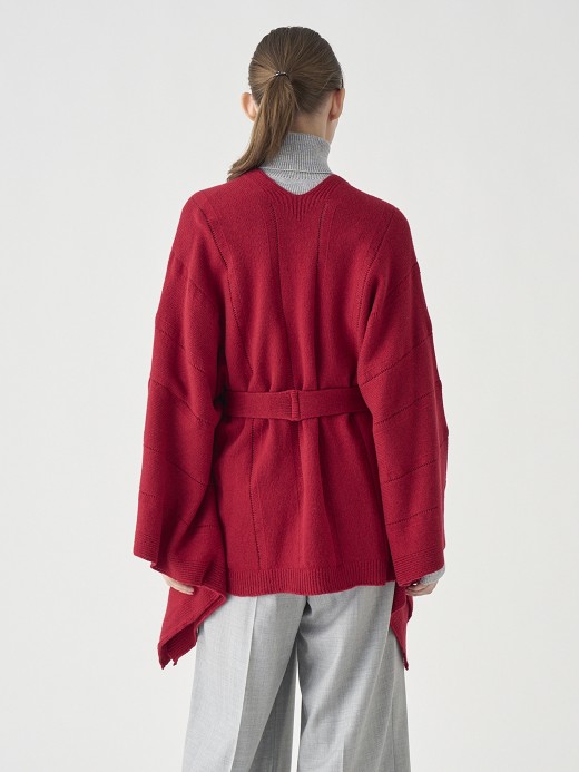 ［Eco Cashmere］カシミヤ混 ベルト付ニットポンチョ | MERIEL | 7G 詳細画像 VERMILLION 5