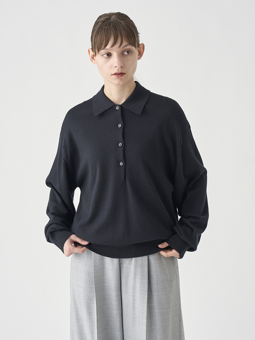オーバーサイズ長袖ニットポロシャツ | MILBURN | 24G MODERN FIT 詳細画像 BLACK 1