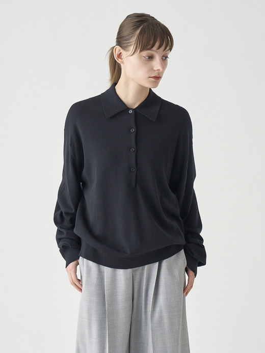 オーバーサイズ長袖ニットポロシャツ | MILBURN | 24G MODERN FIT 詳細画像 BLACK 5