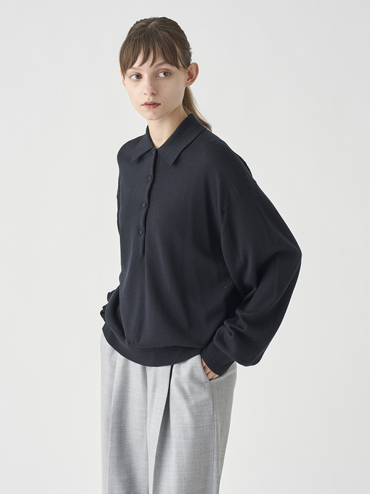 オーバーサイズ長袖ニットポロシャツ | MILBURN | 24G MODERN FIT 詳細画像 BLACK 6