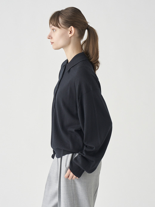 オーバーサイズ長袖ニットポロシャツ | MILBURN | 24G MODERN FIT 詳細画像 BLACK 7