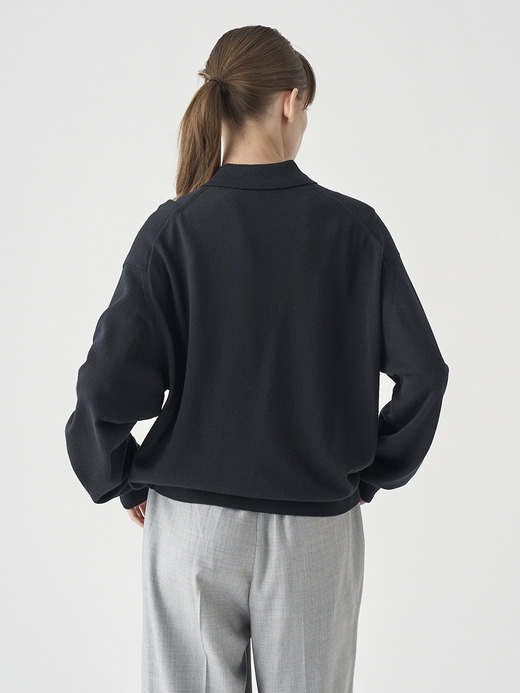 オーバーサイズ長袖ニットポロシャツ | MILBURN | 24G MODERN FIT 詳細画像 BLACK 8