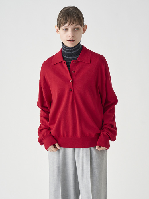 オーバーサイズ長袖ニットポロシャツ | MILBURN | 24G MODERN FIT 詳細画像 RUBY RED 1
