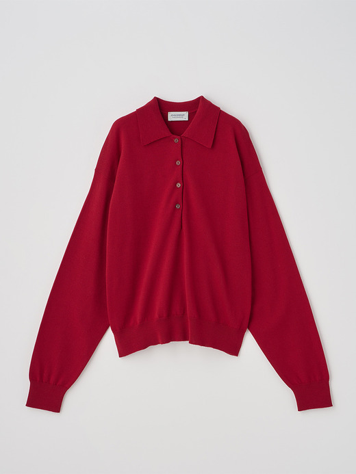 オーバーサイズ長袖ニットポロシャツ | MILBURN | 24G MODERN FIT 詳細画像 RUBY RED 2