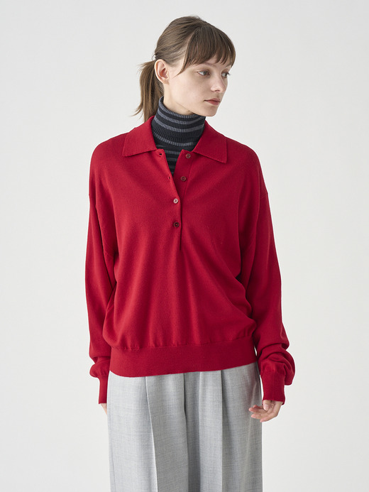 オーバーサイズ長袖ニットポロシャツ | MILBURN | 24G MODERN FIT 詳細画像 RUBY RED 4
