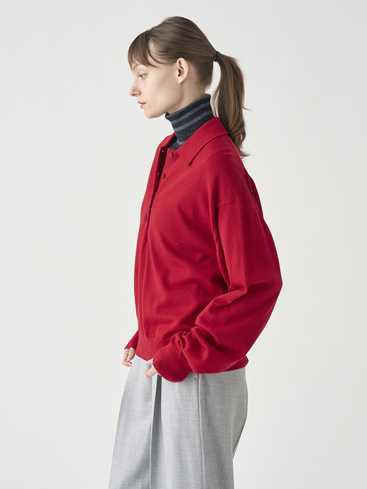 オーバーサイズ長袖ニットポロシャツ | MILBURN | 24G MODERN FIT 詳細画像 RUBY RED 5