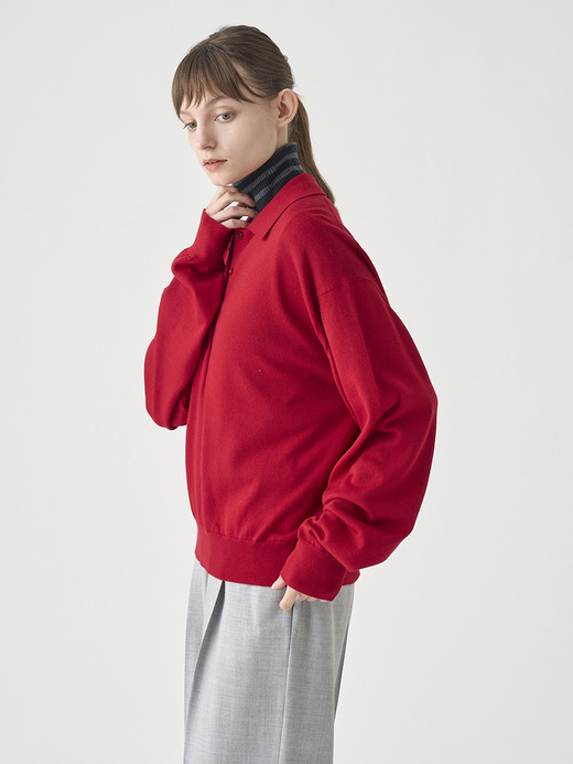 オーバーサイズ長袖ニットポロシャツ | MILBURN | 24G MODERN FIT 詳細画像 RUBY RED 7