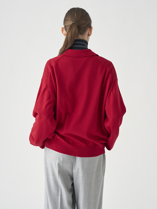 オーバーサイズ長袖ニットポロシャツ | MILBURN | 24G MODERN FIT 詳細画像 RUBY RED 8