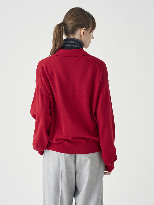 オーバーサイズ長袖ニットポロシャツ | MILBURN | 24G MODERN FIT 詳細画像 RUBY RED 9