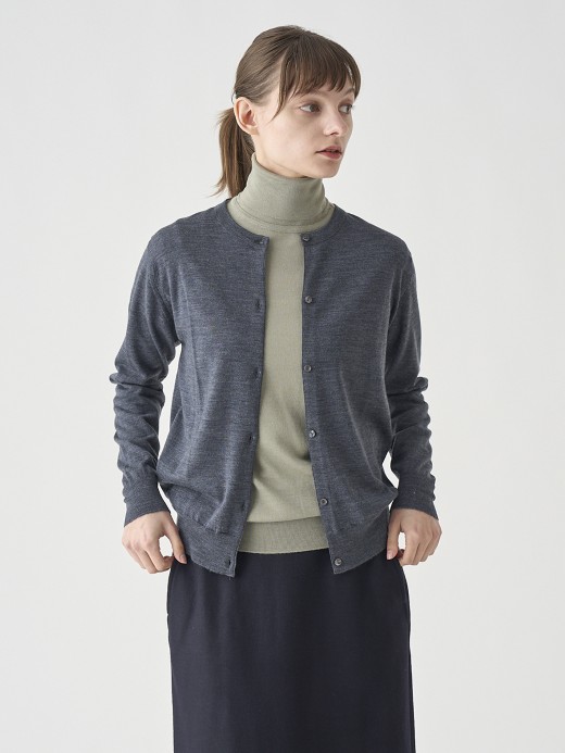 クルーネック長袖ニットカーディガン | MILLY | 30G MODERN FIT 詳細画像 CHARCOAL 1