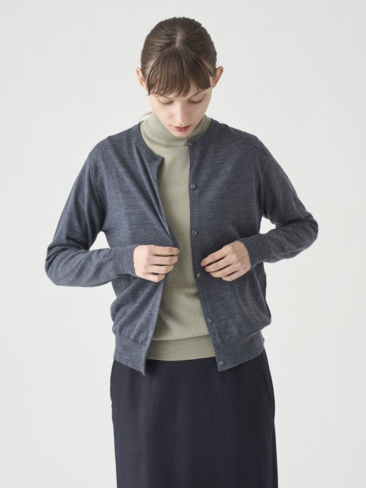 クルーネック長袖ニットカーディガン | MILLY | 30G MODERN FIT 詳細画像 CHARCOAL 2