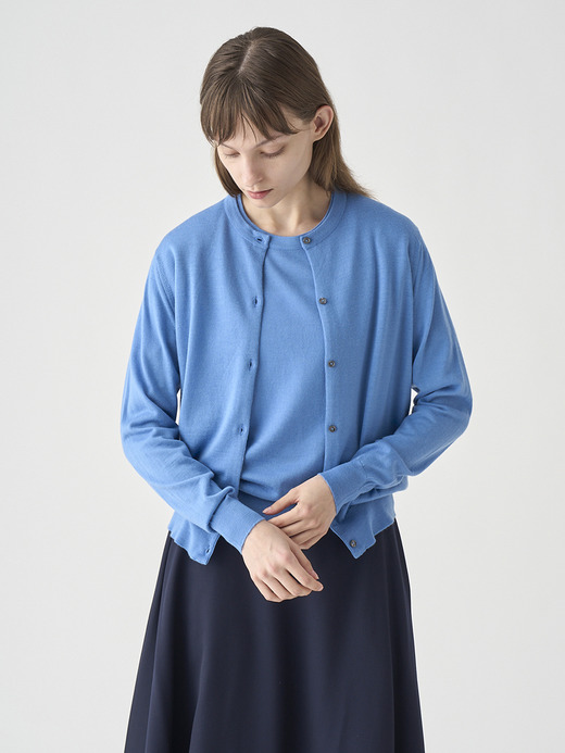 クルーネック長袖ニットカーディガン | MILLY | 30G MODERN FIT 詳細画像 CHAMBRAY BLUE 3