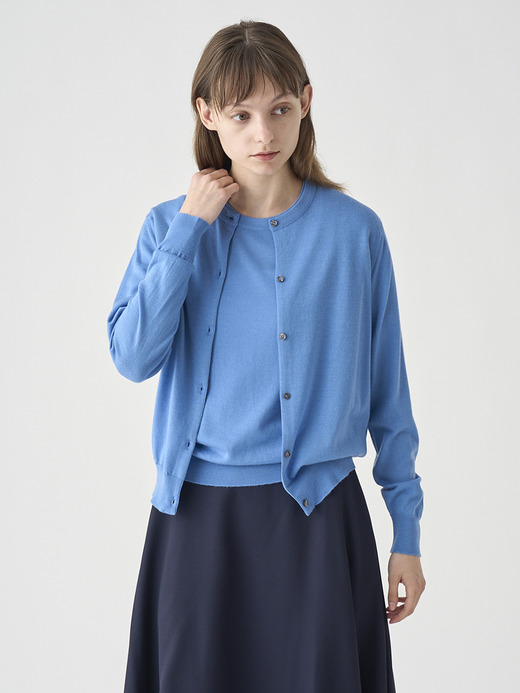 クルーネック長袖ニットカーディガン | MILLY | 30G MODERN FIT 詳細画像 CHAMBRAY BLUE 4