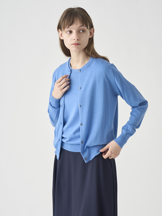 クルーネック長袖ニットカーディガン | MILLY | 30G MODERN FIT 詳細画像 CHAMBRAY BLUE 5