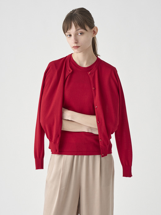クルーネック長袖ニットカーディガン | MILLY | 30G MODERN FIT 詳細画像 RUBY RED 1