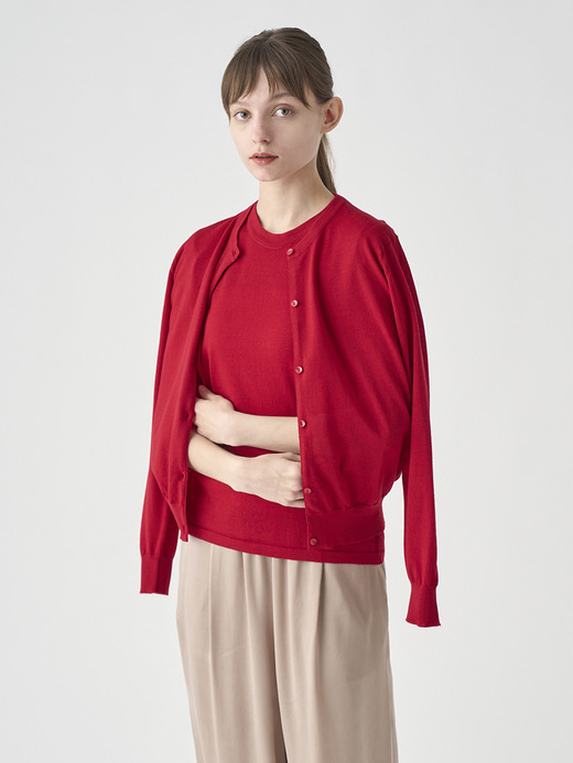 クルーネック長袖ニットカーディガン | MILLY | 30G MODERN FIT 詳細画像 RUBY RED 3