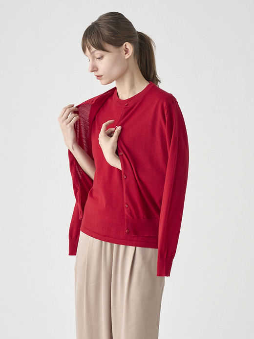 クルーネック長袖ニットカーディガン | MILLY | 30G MODERN FIT 詳細画像 RUBY RED 4