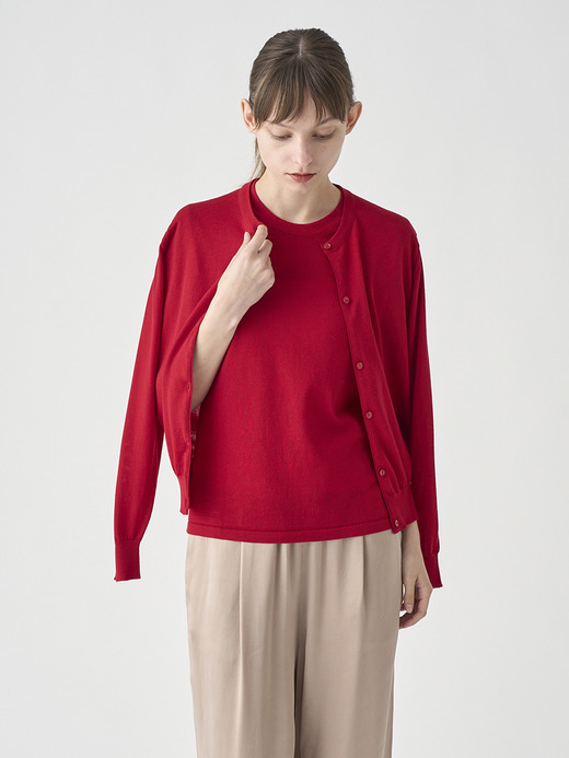 クルーネック長袖ニットカーディガン | MILLY | 30G MODERN FIT 詳細画像 RUBY RED 5