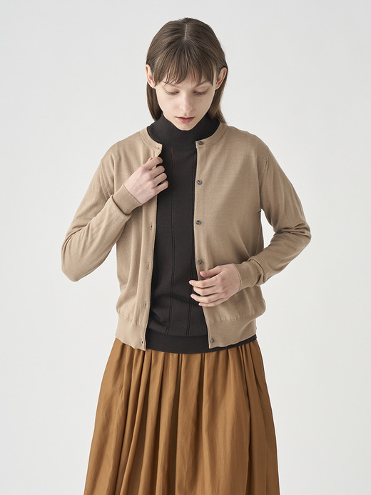 クルーネック長袖ニットカーディガン | MILLY | 30G MODERN FIT 詳細画像 TOASTED ALMOND 1
