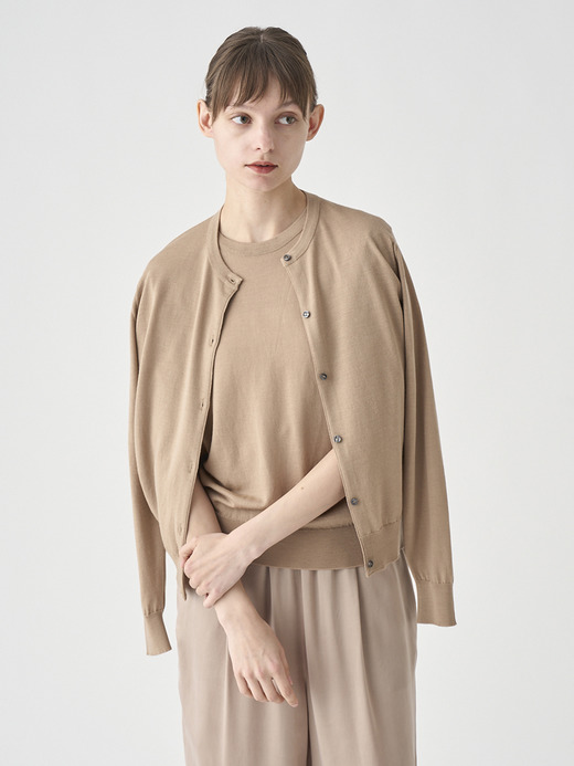 クルーネック長袖ニットカーディガン | MILLY | 30G MODERN FIT 詳細画像 TOASTED ALMOND 9