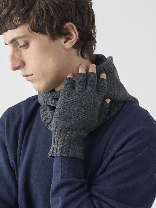 ［Eco Cashmere］カシミヤ混 フィンガーレスニットグローブ | MIST | 5G 詳細画像 DARK ASH 3