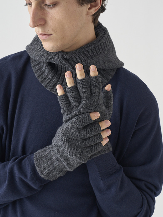 ［Eco Cashmere］カシミヤ混 フィンガーレスニットグローブ | MIST | 5G 詳細画像 DARK ASH 4