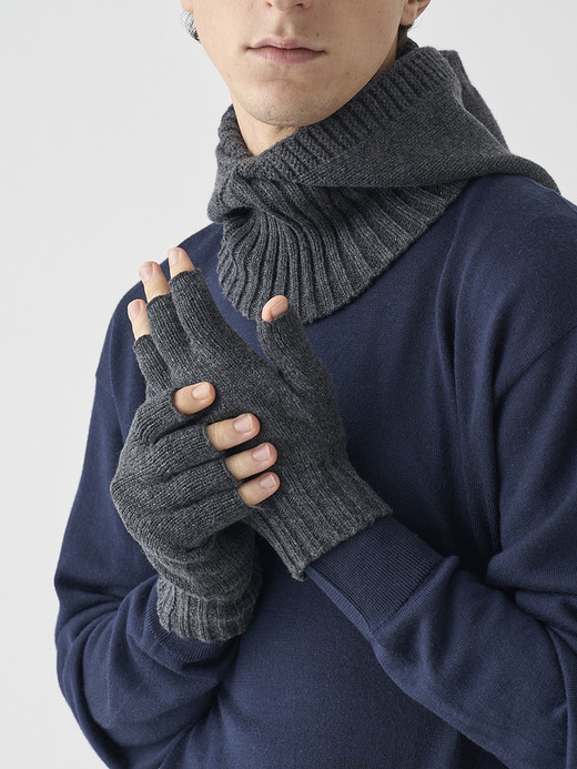［Eco Cashmere］カシミヤ混 フィンガーレスニットグローブ | MIST | 5G 詳細画像 DARK ASH 5