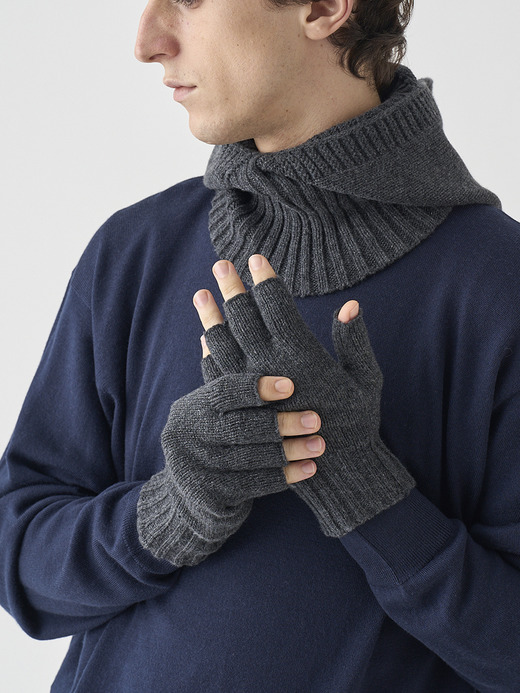 ［Eco Cashmere］カシミヤ混 フィンガーレスニットグローブ | MIST | 5G 詳細画像 DARK ASH 6