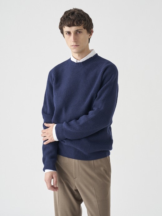 ［Eco Cashmere］カシミヤ混 クルーネック長袖ニットプルオーバー | OXNARD | 7G 詳細画像 MIDNIGHT 1