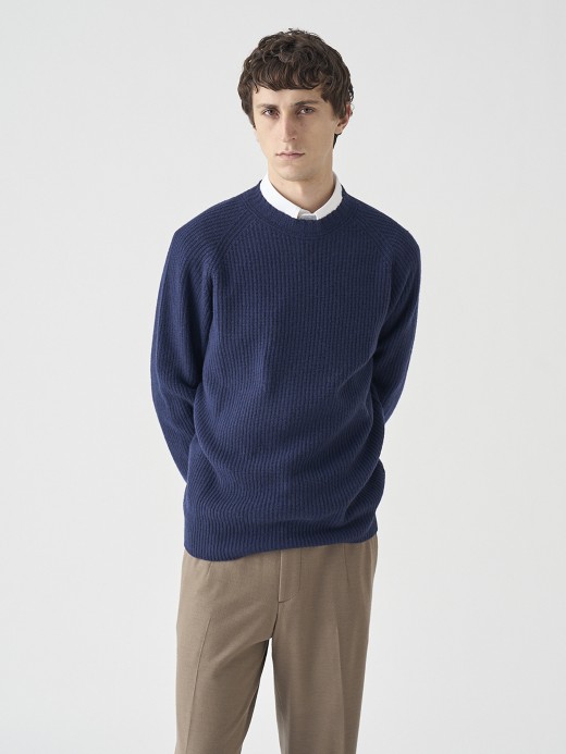 ［Eco Cashmere］カシミヤ混 クルーネック長袖ニットプルオーバー | OXNARD | 7G 詳細画像 MIDNIGHT 2
