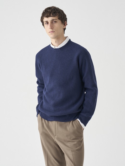 ［Eco Cashmere］カシミヤ混 クルーネック長袖ニットプルオーバー | OXNARD | 7G 詳細画像 MIDNIGHT 3