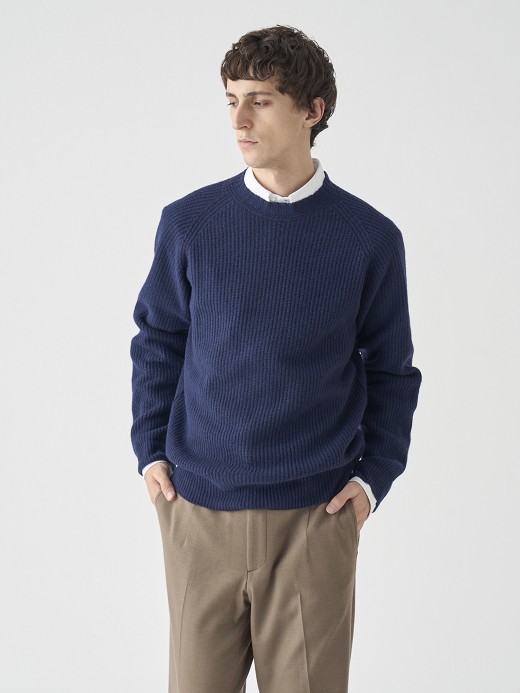 ［Eco Cashmere］カシミヤ混 クルーネック長袖ニットプルオーバー | OXNARD | 7G 詳細画像 MIDNIGHT 4