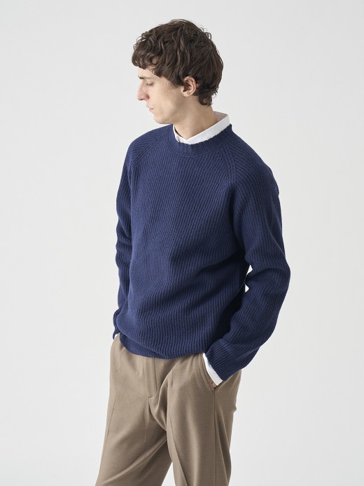 ［Eco Cashmere］カシミヤ混 クルーネック長袖ニットプルオーバー | OXNARD | 7G 詳細画像 MIDNIGHT 7
