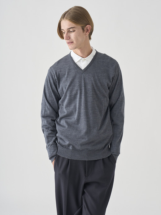 Ｖネック長袖ニットプルオーバー | PACKHAM | 30G MODERN FIT 詳細画像 CHARCOAL 1