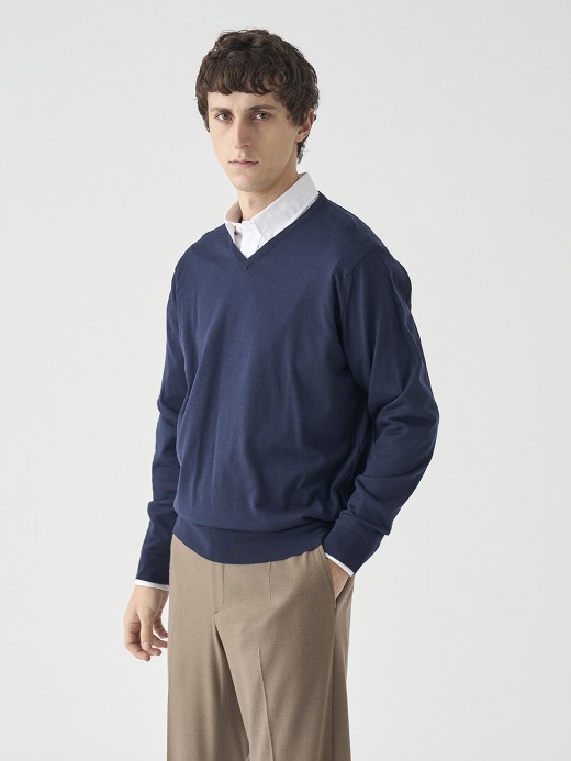 Ｖネック長袖ニットプルオーバー | PACKHAM | 30G MODERN FIT 詳細画像 MIDNIGHT 2