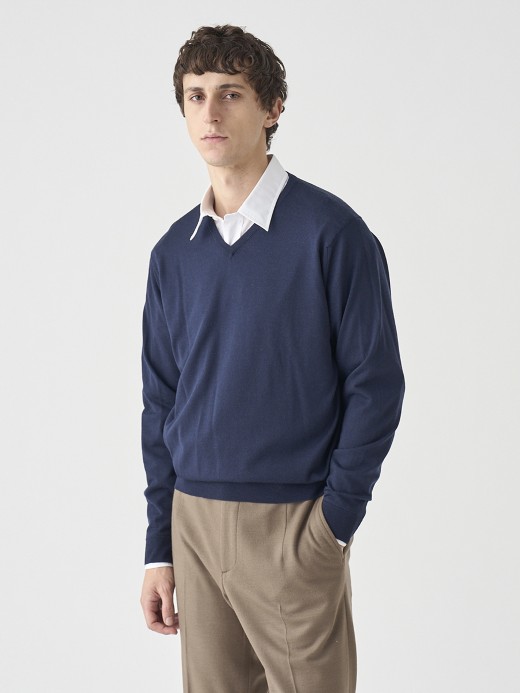 Ｖネック長袖ニットプルオーバー | PACKHAM | 30G MODERN FIT 詳細画像 MIDNIGHT 6