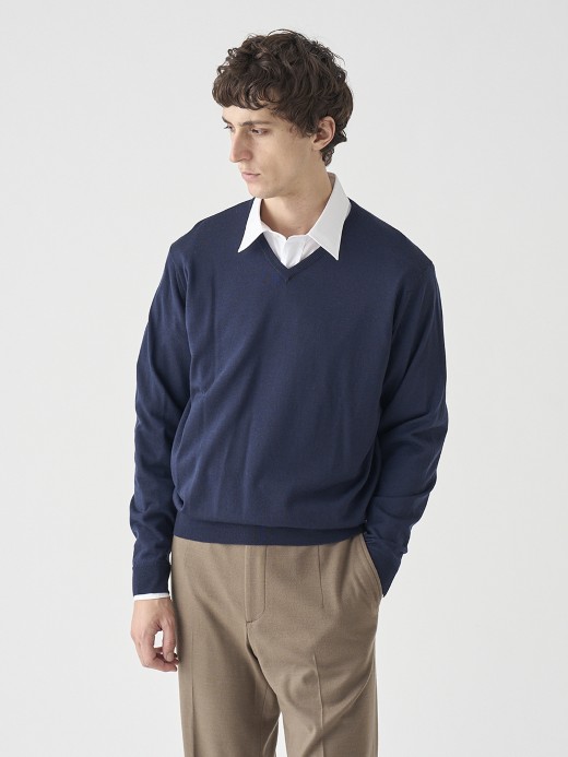 Ｖネック長袖ニットプルオーバー | PACKHAM | 30G MODERN FIT 詳細画像 MIDNIGHT 7