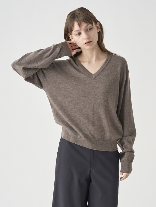 Vネックオーバーサイズ長袖ニットプルオーバー | ROSANNE | 24G MODERN FIT 詳細画像 MUSHROOM 9