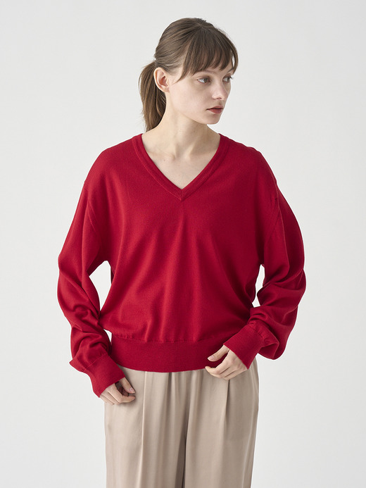Vネックオーバーサイズ長袖ニットプルオーバー | ROSANNE | 24G MODERN FIT 詳細画像 RUBY RED 5