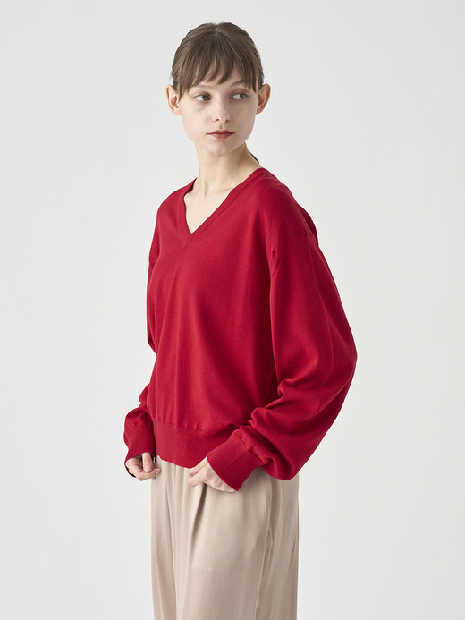 Vネックオーバーサイズ長袖ニットプルオーバー | ROSANNE | 24G MODERN FIT 詳細画像 RUBY RED 6