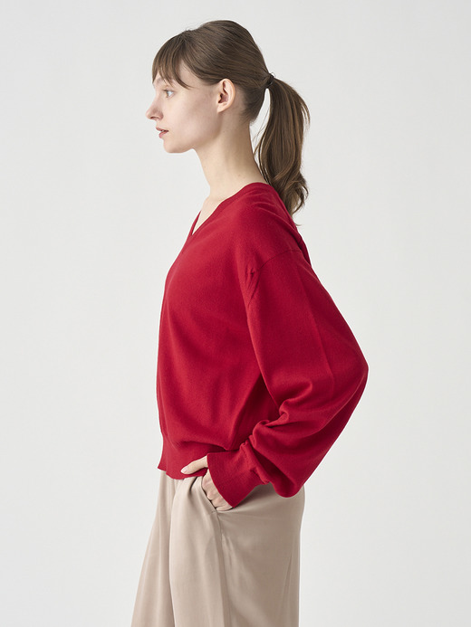 Vネックオーバーサイズ長袖ニットプルオーバー | ROSANNE | 24G MODERN FIT 詳細画像 RUBY RED 7