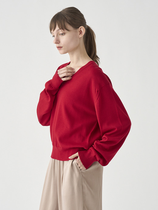 Vネックオーバーサイズ長袖ニットプルオーバー | ROSANNE | 24G MODERN FIT 詳細画像 RUBY RED 8