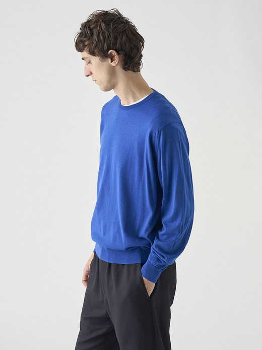 クルーネック長袖ニットプルオーバー | SCANLAN | 30G MODERN FIT 詳細画像 MAZARINE BLUE 8