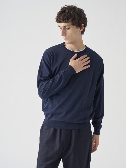 クルーネック長袖ニットプルオーバー | SCANLAN | 30G MODERN FIT 詳細画像 MIDNIGHT 3